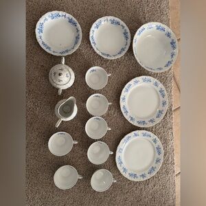 Vintage 14 Pc Winterling Schwarzenbach Bavaria Germany China White Blue Floral